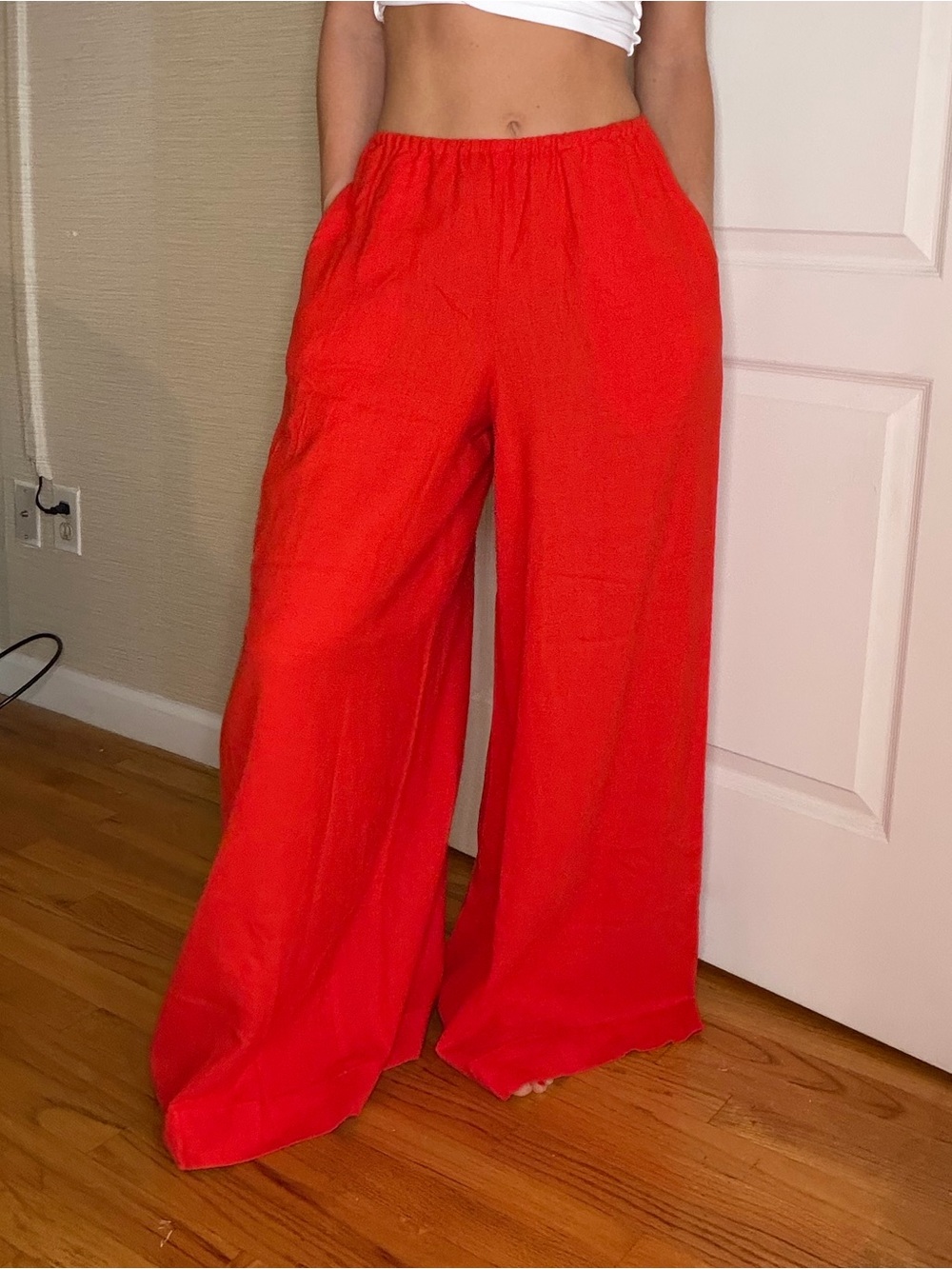 NWT WeWoreWhat Wide Leg Red Linen-Blend Pants